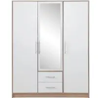 Masseno Drehtürenschrank VANO 150/190/56cm 3-türig mit Spiegel Weiß