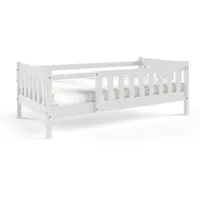 Masseno Kinderbett ELSA 80x160 cm mit Rausfallschutz, Einzelbett für Mädchen und Jungs, Holz, Weiß
