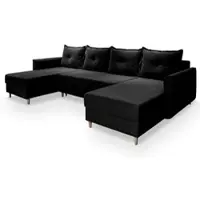 Masseno Ecksofa VERNI mit Schlaffunktion U-Form, Sofa mit Bettkasten, Wohnzimmersofa, Couch, Soffa, Bettsofa, Couchgarnitur- Schwarz, KRONOS 07