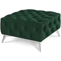 S-Style Möbel HOCKER Chesterfield Whitby Flaschengrün Samt mit silbernen Füßen