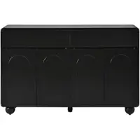 MODFU Sideboard mit geschwungenen Türen, Kommode Beistellschrank mit 2 Schubladen, 4 Fächern und runde Metallfüße, Aufbewahrungsschrank ,Abgerundete Ecken,Schwarz