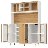 STILVORA Sideboard 120x40x170 cm mit LED-Beleuchtung und 5 Türen, Buffetschrank mit Weinregal und Snackregal, Küchenschrank mit integrierter Steckdose in Weiß Holzoptik