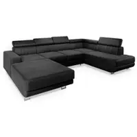 Masseno Ecksofa SIENA R-S mit Schlaffunktion U-Form, Sofa mit Bettkasten, Wohnzimmersofa, Couch, Soffa, Bettsofa, Couchgarnitur- Schwarz, MONOLITH 95