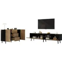 OKWISH Wohnzimmermöbel-Set inklusive TV-Schrank und Seitenschrank, Sideboard mit Schubladen, TV-Schrank mit offenen Ablagefächer, Natur