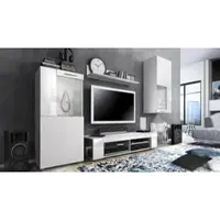 Vladon Wohnwand Movie, Anbauwand bestehend aus 1 TV-Board, 2 Vitrinen und 1 Regal, Weiß matt/Weiß matt/Weiß Hochglanz (Gesamt: 300 x 190 x 39 cm)