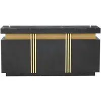 MODFU Sideboard aus Spanplatte in Schwarz mit Marmoroptik, 140x38x70 cm, 3 Türen, 6 Fächer