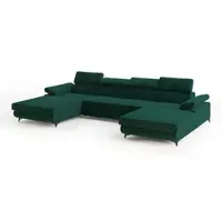 Masseno Ecksofa DETTI mit Schlaffunktion U-Form, Sofa mit Bettkasten, Wohnzimmersofa, Couch, Soffa, Bettsofa, Couchgarnitur- Grün, MONOLITH 37