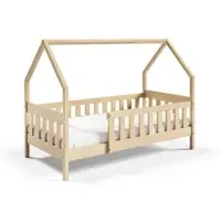 Masseno Kinderbett BELLA 80x190 cm mit Rausfallschutz, Einzelbett für Mädchen und Jungs, Hausbett für Kinder, Kiefernholz