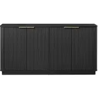 STILVORA Sideboard Schrank mit vertikalen Streifen und Wellenform Design, TV Unterschrank mit Stauraum, Aufbewahrungsschrank Schwarz