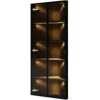 STILVORA Eckvitrine MDF und Glas Schwarz 62x35x160 cm mit LED-Beleuchtung und Soft-Close-Türen
