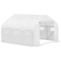 MODFU Foliengewächshaus Metall Weiß 445x299x205 cm, mit PE-Folie, 6 Mesh-Fenstern und aufrollbarer Tür