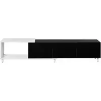OKWISH modernes TV-Schrank mit ausziehbarem Korpus und drei Türen,Schlichtes Design, Lowboard mit Stauraum,Metallfüßen, Schwarz