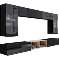AX Living Wohnwand Wohnzimmer Kossana 24 – 300cm Schwarz/Goldene Eiche