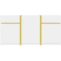 OKWISH Sideboard Hochglanz-Oberfläche Kommode mit Goldfarbenen Zierelementen Beistellschrank mit Schubladen Mit Türen Für Wohnzimmer undEsszimmer Aus MDF In Weiß