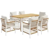 STILVORA Outdoor-Set mit Eisengestell und Rattan-Armlehnen inklusive Sitzkissen, Gartenmöbel-Set mit Tisch in Holzoptik und 6 Stühlen, Sitzgruppe ideal für Terrasse, Garten und Treffen im Freien