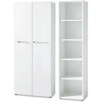 KADIMA DESIGN BÜRO-SET MUENCHEN 2-teilig Weiß | Schrank & Regal 5 OH | Glas Front & Abschließbar