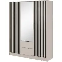 Masseno Drehtürenschrank NELIANA 155/200/51 cm 3-türig Schlafzimmer Schrank Kleiderschrank mit Spiegel Kaschmir