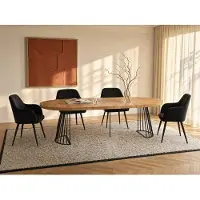 Vente-unique Esstisch ausziehbar - 2 bis 12 Personen - MDF & Stahl - Holzfarben & Schwarz - FIRELA