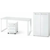 KADIMA DESIGN Büromöbel Set 3-teilig Komplett MUENCHEN Weiß | Schreibtisch & Aktenschrank & Container | Glasplatte Soft-Close Abschließbar | Germany |
