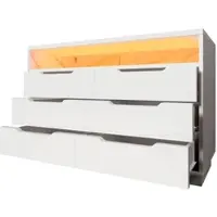 MODFU Sideboard aus Spanplatte in Weiß mit LED-Beleuchtung und 6 Schubladen, 120x40x85 cm