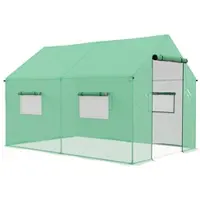 MODFU Foliengewächshaus Metall Grün 200x300x200 cm mit UV-beständiger Folie, Rolltür und 4 Netzfenstern