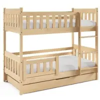 Masseno Etagenbett LUCIA 80x160 cm mit Schublade, Rausfallschutz, Kinderbett mit Leiter für Mädchen und Jungs, Stockbett 2 Kinder, Kiefernholz