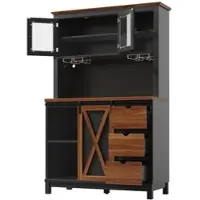STILVORA Hochschrank Schwarz mit LED-Beleuchtung und App-Steuerung, Küchenschrank mit Schublade, Sideboard mit Schiebetür und 3 Schubladen