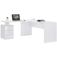 Dmora Schreibtisch Dguarin, Eckschreibtisch mit PC-Halterung, Mehrzweck-Bürotisch, platzsparender Schreibtisch mit mehreren Positionen, 100 % Italy, cm 160x60h75, glänzend weiß