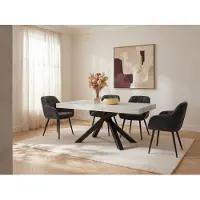 Vente-unique Esstisch ausziehbar - 6 bis 10 Personen - MDF & Metall - Marmor-Optik Weiß & Schwarz - CATONAV