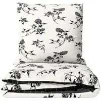 Leonado vicenti Bettwäsche Set Baumwolle 155x220 Renforcé Weiß Schwarz Blumen design Wendeseite Kariert Reißverschluss 4 teilig