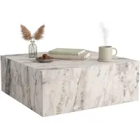 Dmora Couchtisch Lemina 90x90x35 cm Weiß, Schubladen, Fächer