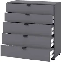 Dmora Dmor Kommode Mainarda 90x40x95h cm Anthrazit Schwarz, 5 Schubladen mit Gleitauszügen
