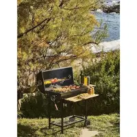 CookingBox MIKE Holzkohlegrill schwarz, horizontal, 2 verchromte Grillroste, 71 x 35 cm, Deckel mit Thermometer, klappbareSeitentische, Luftregelung, Ascheauffangschublade