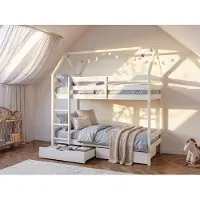 Vente-unique Haus Etagenbett 2 x 90 x 190 cm - 2 Schubladen - Kiefernholz - Weiß - CHORI