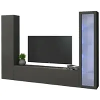 Dmora Kommode Dekda, Wohnzimmer-Set TV-Möbel mit 3 Türen, Mehrzweck-Wohnzimmermöbel mit Vitrine und LED-Licht, 100% Italy, cm 260x30h180, Anthrazit