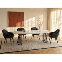 Vente-unique Esstisch ausziehbar - 2 bis 12 Personen - MDF & Stahl - Marmor-Optik Weiß & Schwarz - FIRELA