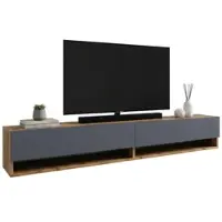 Dmora Fernsehschrank Dkechrid, Ständer für Wohnzimmerfernseher, Niedriges Wohnzimmer-Sideboard, TV-Ständerbasis, 180x32h29 cm, Eiche und Anthrazit