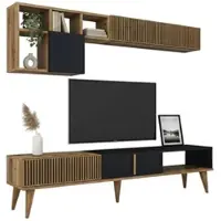 Dmora Wohnzimmermöbel Dmalavas, Modulares Wohnzimmerset, Mehrzweck-Wohnzimmermöbel, Moderner TV-Schrank, 180x35h40 cm, Walnuss und Anthrazit