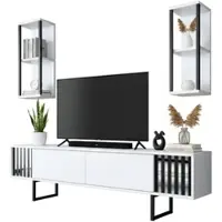 Dmora Fernsehschrank Dfantin, Ständer für Wohnzimmerfernseher, Niedriges Wohnzimmer-Sideboard, TV-Ständerbasis, 180x30h48 cm, Weiß und Schwarz