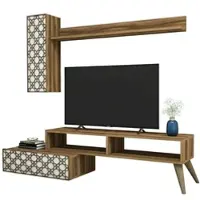 Dmora Wohnzimmermöbel Dpinard, Modulares Wohnzimmerset, Mehrzweck-Wohnzimmermöbel, Moderner TV-Schrank, 150x37h38 cm, Walnuss und Weiß