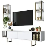 Dmora Fernsehschrank Dliveran, Ständer für Wohnzimmerfernseher, Niedriges Wohnzimmer-Sideboard, TV-Ständerbasis, 180x30h48 cm, Weiß und Schwarz