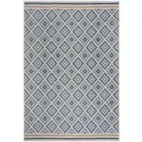 KADIMA DESIGN Balkon Teppich Kurzflor Rauten Muster Polypropylen Blau-Gelb 200x290 cm Balkon Garten waschbar Modern FLEET |