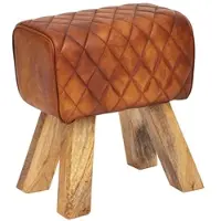 KADIMA DESIGN Sitzhocker Echtleder / Massivholz 40x48x27 cm Modern Fußhocker, Turnbock Lederhocker Braun, Kleiner Hocker Gepolstert, Holzhocker mit