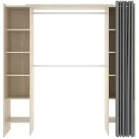 Dmora Kleiderschrank Dober, Rahmen für begehbaren Kleiderschrank mit Vorhang, Offene Garderobe, 160x50h203 cm, Eiche
