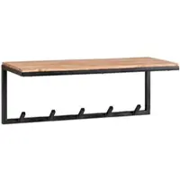 KADIMA DESIGN WANDGARDEROBE Akazie Massivholz Metall Modern 70x27x30 cm mit Hakenleiste und Ablage
