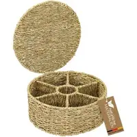 HMF Teebox aus Seegras mit 7 Fächern zur Aufbewahrung von Teebeuteln, Aufbewahrungskorb als Organizer für Küche, Bad, Wohnbereich, 27 x 27 x 11 cm