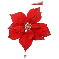 Christmas Decoration 1 Weihnachtsstern Blüte künstlich 25cm mit Clip Christbaumschmuck Kunstblume Weihnachten mit Glitzer Christstern Deko Weihnachtsblume Blume Rot