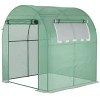MODFU Foliengewächshaus Stahl Grün 180x180x200 cm mit Rolltür, Fenstern und PE-Gitterfolie