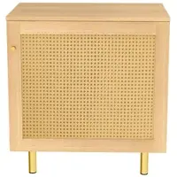MODFU Flurschrank Rattan-Türblattdesign goldene Schrankbeine Aufbewahrungsschrank Nachttisch mit Stauraum Natur