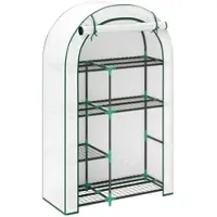 OKWISH Foliengewächshaus mit Runddach 100x45x160 cm Weiß mit 7 Drahtregalen hochrollbarer Tür UV Abdeckung Stahlgestell für Balkon Garten Pflanzen